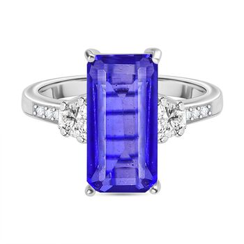 Tansanit-Farbe Quarz, Wei&szlig;er Zirkon Ring 925 Silber rhodiniert (Gr&ouml;&szlig;e 17.00) ca. 4,75 ct