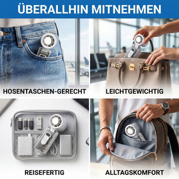 LIVMORE Handlicher faltbarer Mini-Ventilator mit 1800 mAh Akku, integrierter Beleuchtung, tragbares Design, Wei&szlig;
