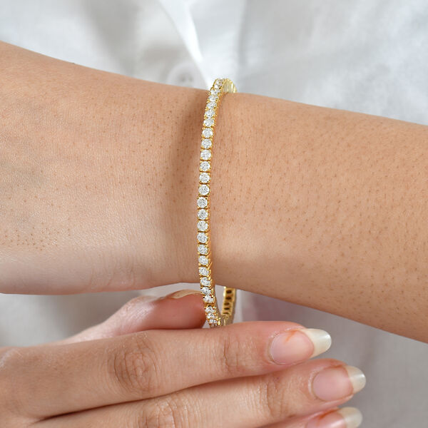 LUXURIANT SGL zertifizierter SI-GH Labor Diamant 19cm Armreif, 925 Silber 750 Gelbgold Vermeil - 5 ct. image number 3