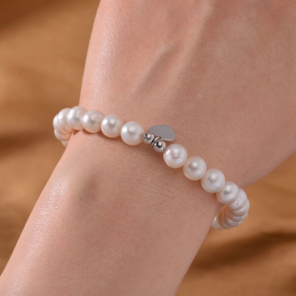 Wei&szlig;e S&uuml;&szlig;wasser Perle Armband ca. BR-Stretch cm 925 Silber rhodiniert image number 2