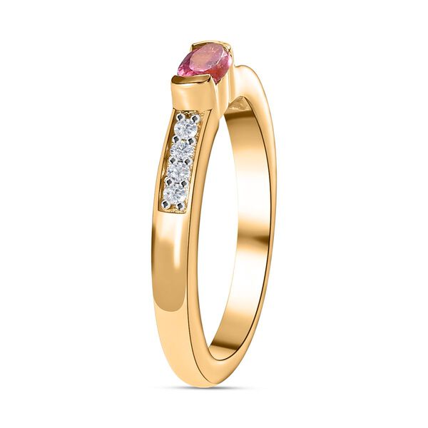 Ouro Fino Rubellit, Wei&szlig;er Zirkon Ring, 925 Silber Gelbgold Vermeil, (Gr&ouml;&szlig;e 16.00) ca. 0.34 ct image number 4