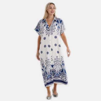 LA MAREY Kleid, Lang, Print, 125cm, Wei&szlig;-Blau