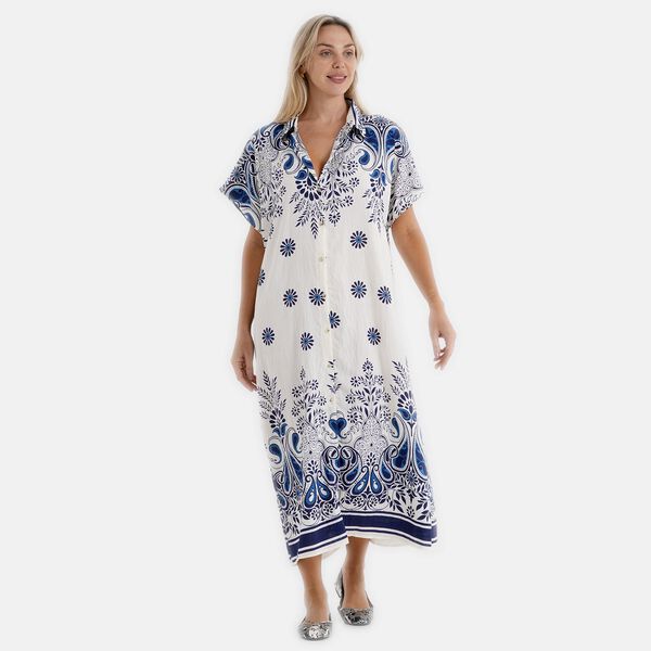LA MAREY Kleid, Lang, Print, 125cm, Wei&szlig;-Blau image number 3