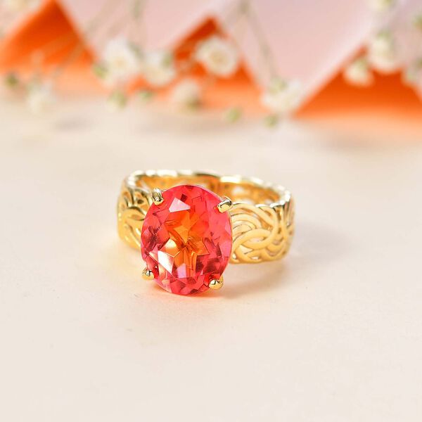 Padparadscha Quarz Triplette Ring 925 Silber 750 Gelbgold Vermeil (Größe 19.00) ca. 5.25 ct image number 2