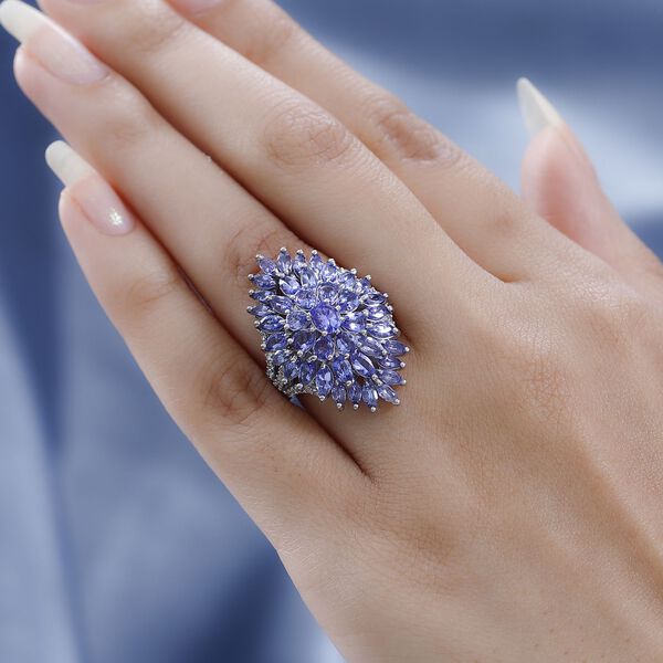 Tansanit und Zirkon Cluster Cocktail Ring - 5,15 ct. image number 3