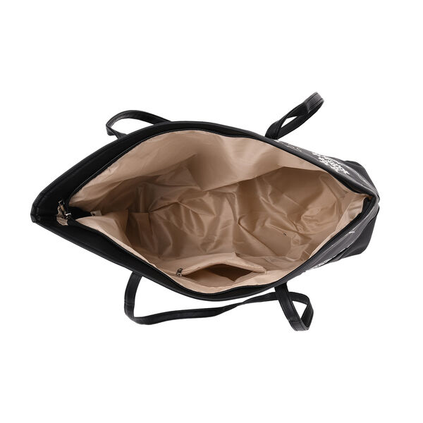 Gro&szlig;e Tragetasche mit Blumenmuster, 48&times;29&times;14 cm, Schwarz image number 4