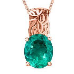 Smaragd-Quarz Triplette Anhänger mit Kette, 925 Silber 750 Roségold Vermeil ca. 5.25 ct