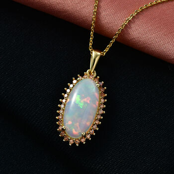 LUXURIANT - AAA Nat&uuml;rlicher, &auml;thiopischer Welo Opal, Lab Grown Roter Diamant Schmuckset ca. 50 cm 925 Silber 750 Gelbgold vermeil ca. 3.98 ct