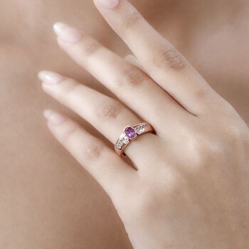 AA Lila Spinell, wei&szlig;er Zirkon Ring, 925 Silber Ros&eacute;gold Vermeil (Gr&ouml;&szlig;e 20.00) ca. 0.83 ct