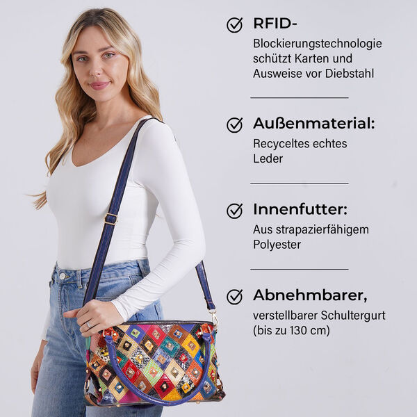 Chaos by Elsie Echtleder Crossbody Tasche mit RFID und Mini-Blitzlampe, Gepr&auml;gtes Krokodil-Muster im Doppel-Rhomboid-Design, 36x10,5x21cm image number 3