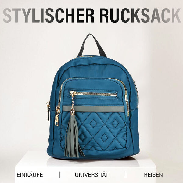 Moderner Kunstleder Rucksack in Steppoptik mit RFID-Schutz, Blau image number 1