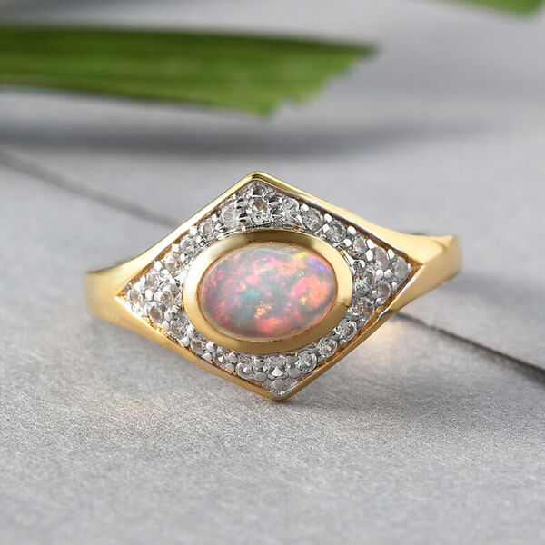 Natürlicher Äthiopischer Opal und Zirkon Ring 925 Silber vergoldet  ca. 0,94 ct image number 2
