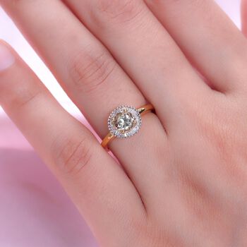 AAA Turkizit und wei&szlig;er Diamant-Ring, 925 Silber Gelbgold Vermeil  ca. 1,09 ct