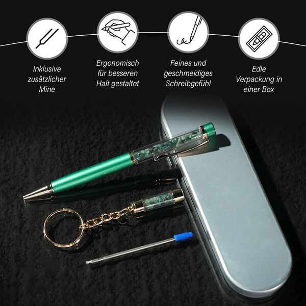 Premium Kollektion: Smaragd Kugelschreiber mit zus&auml;tzlicher Mine und Schl&uuml;sselanh&auml;nger image number 4