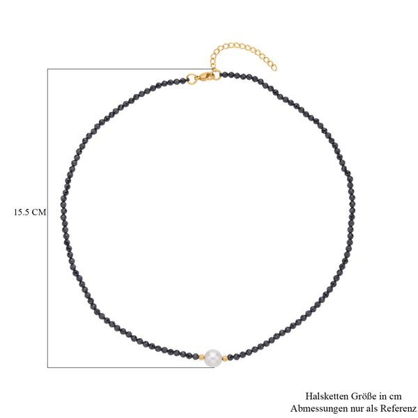 Edison Perle, schwarzer Spinell, Halskette, ca. 45 cm, Edelstahl, IP-Gelbbeschichtung, ca. 49,00 ct image number 4