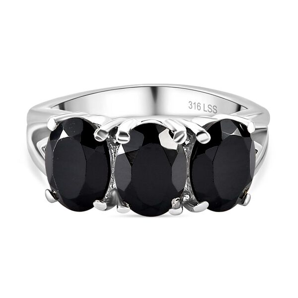 2er Set - Schwarzer Spinell Anh&auml;nger mit Kette und Ring, Edelstahl ca. 10.12 ct image number 4