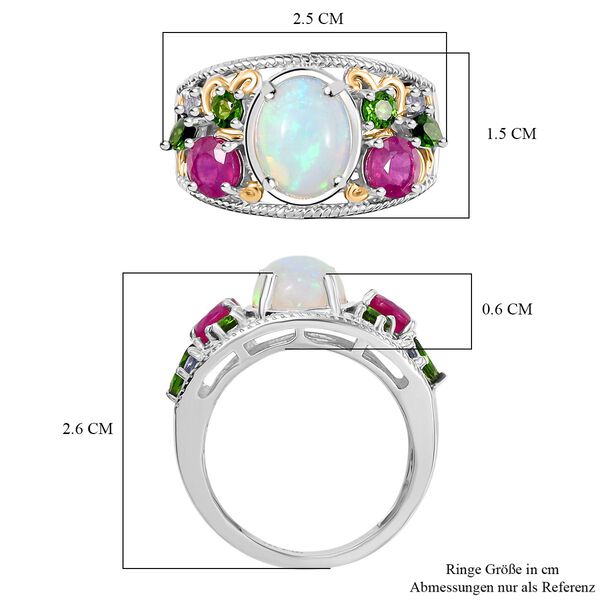 D'Joy AA Nat&uuml;rlicher, &auml;thiopischer Welo Opal, Afrikanischer Rubin (Fissure gef&uuml;llt) Ring 925 Silber Rhodiniert und 750 Gelbgold Vermeil (Gr&ouml;&szlig;e 19.00) ca. 3,87 ct image number 7