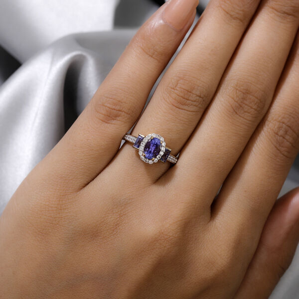 AA Tansanit und Zirkon-Ring, 925 Silber 585 Gelb Vermeil  ca. 1,41 ct image number 3