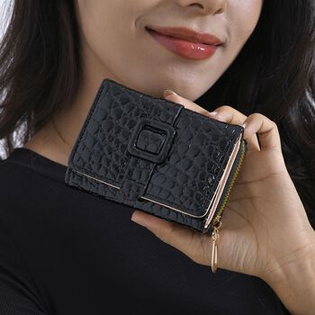Stilvolle Geldb&ouml;rse mit Krokodilpr&auml;gung und RFID-Schutz, 11x8 cm, Schwarz