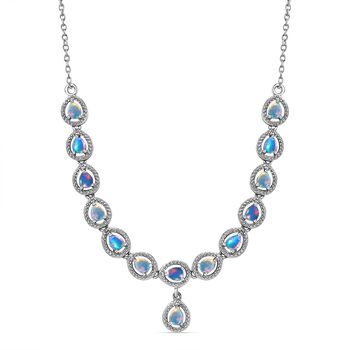 AA Nat&uuml;rlicher, &auml;thiopischer Welo Opal Halskette, ca. 45 cm, 925 Silber platiniert, ca. 1.55 ct