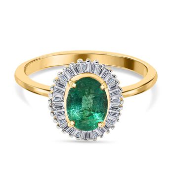 AAA Kagem Zambian Smaragd, Wei&szlig;er Diamant Ring, 585 Gold (Gr&ouml;&szlig;e 18.00) ca. 1.43 ct