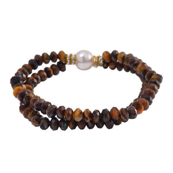 Weißes Muschelkernperle, weißes Kristall und Tigerauge-Armband - 90 ct. image number 3