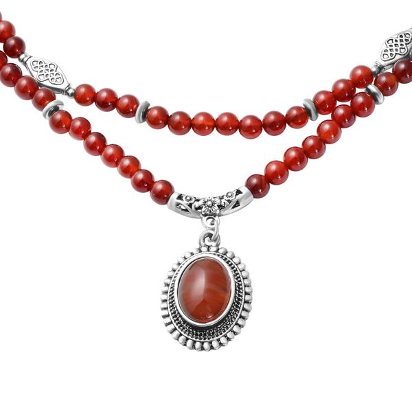 Rote Achat-Halskette, ca. 45 cm, silberfarben ca. 223,50 ct image number 2