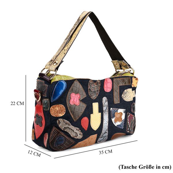 Chaos by Elsie- Echtleder-Schultertasche, RFID-Schutz, k&uuml;nstlerisches Leder Patchwork, 2 Trageoptionen, 35x12x22cm, Schwarz image number 6