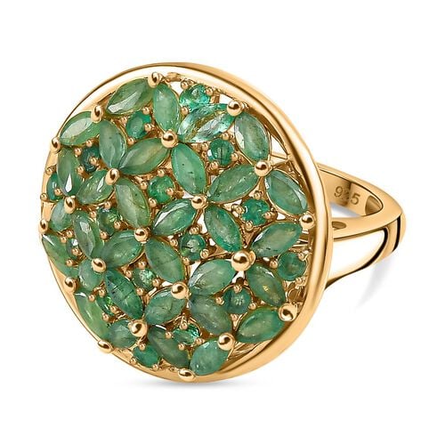 Kagem Sambischer Smaragd Ring, 925 Silber 750 Gelbgold Vermeil (Größe 19.00) ca. 2.83 ct image number 0
