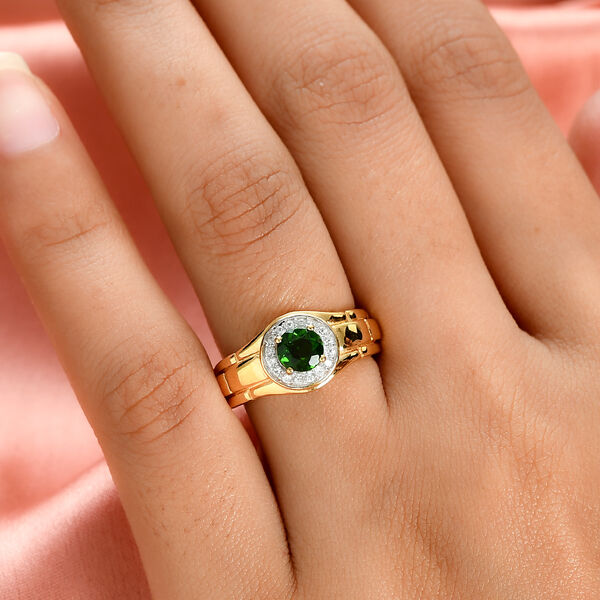 Nat&uuml;rlicher Chromdiopsid und Zirkon Ring 925 Silber vergoldet  ca. 0,91 ct image number 3