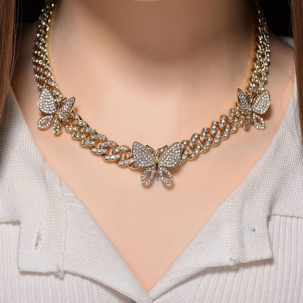 DESIGNER INSPIRIERT Schmetterling Wei&szlig;er Kristall Halskette ca. 45 cm, Goldfarben image number 2