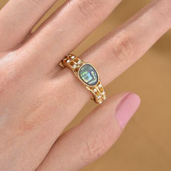 J Francis gefertigt mit SWAROVSKI- Abalone Muschel und wei&szlig;er Kristall Ring in Goldton