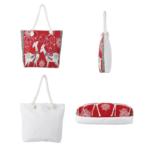 Jute Handtasche, Rentier Muster, Größe 42x34x9x37 cm, Rot image number 3