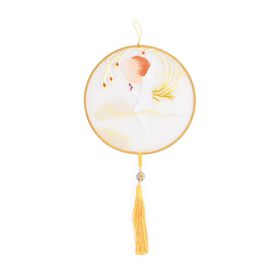 "Brand:LIVMORE Double-sided embroidery Silk wall decoration with  Jade tassel-Round shape                                                                                                             Size Dia: 20cm Pattern:Yellow Phoenix