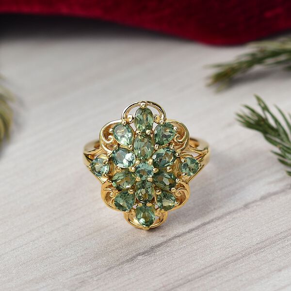 D'Joy Grüner Apatit Ring 925 Silber 750 Gelb Vergoldet (Größe 17.00) ca. 2,65 ct image number 1