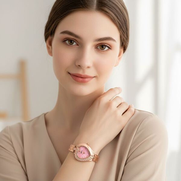 GENOA TIME V2 Herz-Armbanduhr, PC21S Japan Uhrwerk, 3ATM, 2,84x2,79cm, Ros&eacute; image number 3