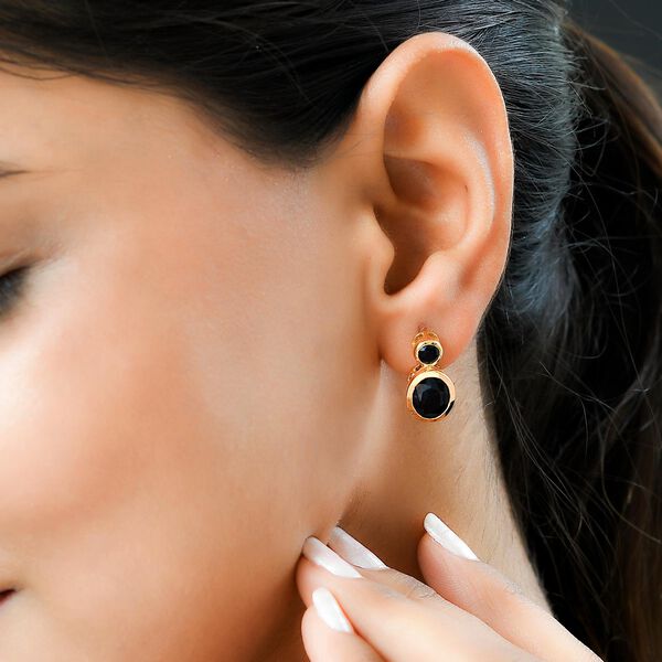 Schwarze Saphir Ohrringe, 925 Silber Gelbgold Vermeil ca. 5.71 ct image number 3