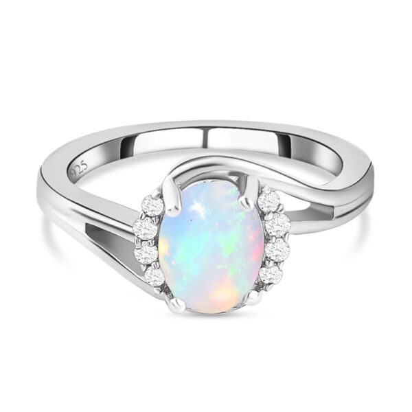 Nat&uuml;rlicher, &auml;thiopischer Opal und wei&szlig;er Zirkon-Ring, 925 Silber platiniert  ca. 1,01 ct