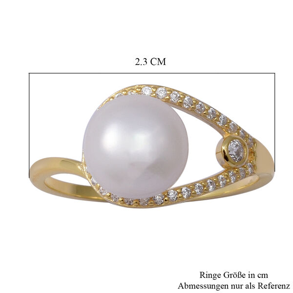 S&uuml;&szlig;wasser Perle und Wei&szlig;er kubisch Zirkonia Ring 925 Silber Vergoldet ca. 5,89 ct image number 5