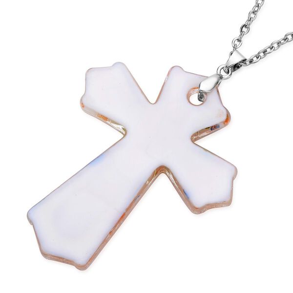 Kreuz-Anh&auml;nger im Murano-Stil  mit 60cm Kette, Wei&szlig; image number 5