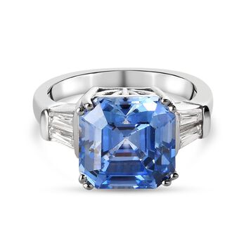 LUSTRO STELLA Hergestellt mit Fancy Blauem Feinster ZIRKONIA Asscher Schliff Ring 925 Silber platiniert (Gr&ouml;&szlig;e 16.00) ca. 6,84 ct