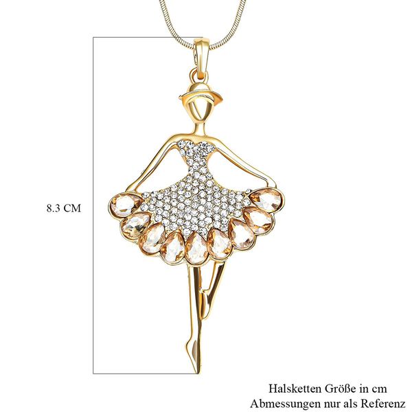 Glas und wei&szlig;er Kristall Ballerina-Anh&auml;nger mit Kette, goldfarben image number 5