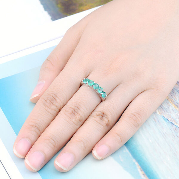 AAA Kagem Sambia Smaragd und Zirkon 5 Stein Ring 925 Silber rhodiniert  ca. 1,26 ct image number 3