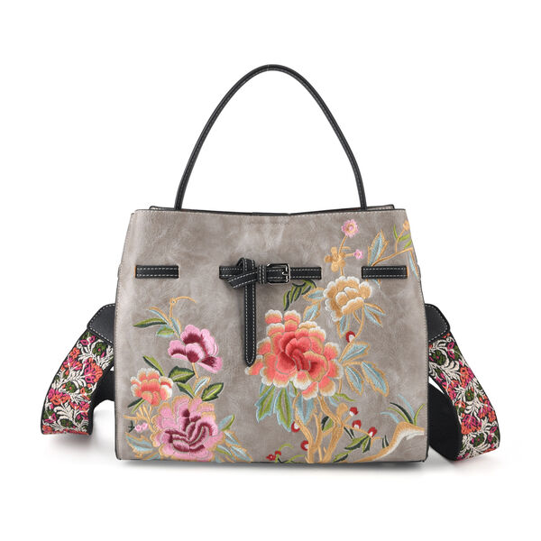 Florale Kunstprint Crossbody-Tasche mit Komfort-Schulterriemen, 30 x 13 x 23 cm, Grau