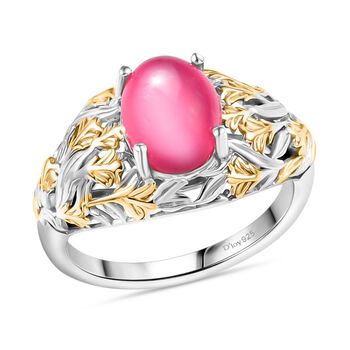 Mondlicht und Bl&uuml;te - Djoy Maulbeer-Mondstein-Ring, 925 Silber platiniert und vergoldet (Gr&ouml;&szlig;e 19.00) ca. 1.97 ct