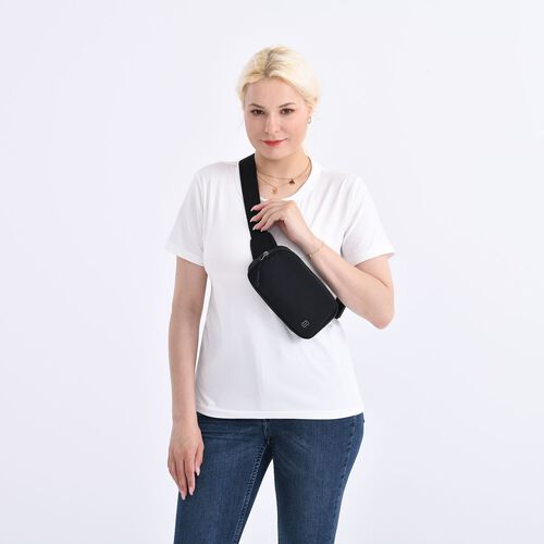 "lifestyle-Color:Black size/Profile:Nylon Crossbody Bag wall(exterior):Nylon  Lining(interior):Polyster Pockets(exterior):zipped-1;Pockets(interior): zipped-1. Measurement(inch):19*12*6cm  strap:108cm " image number 1
