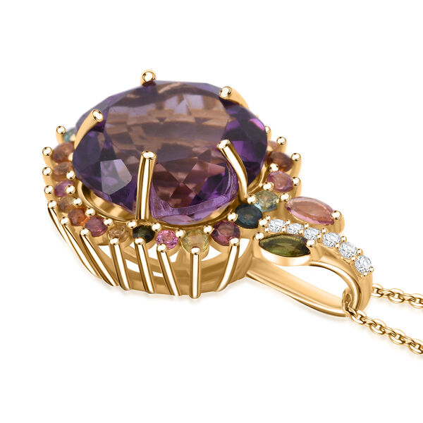 AA Afrikanischer Amethyst, Multi-Turmalin und Zirkon Anhänger mit 50cm Kette - 11 ct. image number 4