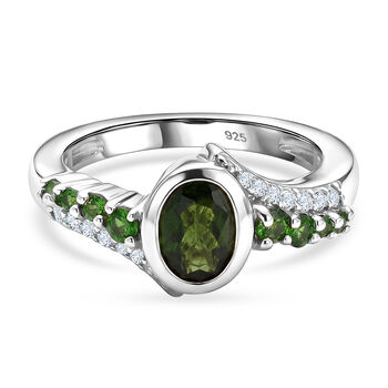 Nat&uuml;rlicher Chromdiopsid und ZirkonRing 925 Silber platiniert (Gr&ouml;&szlig;e 16.00) ca. 1,18 ct