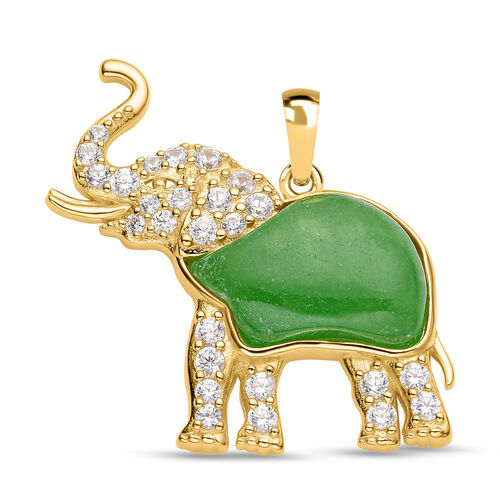 Grüne Jade, Weißer Zirkon Anhänger 925 Silber vergoldet ca. 5.12 ct image number 0