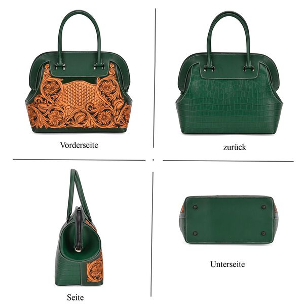 Grand Pelle  - Echtleder Handtasche, 28 x 25 x 15 cm, dunkelgrün image number 5